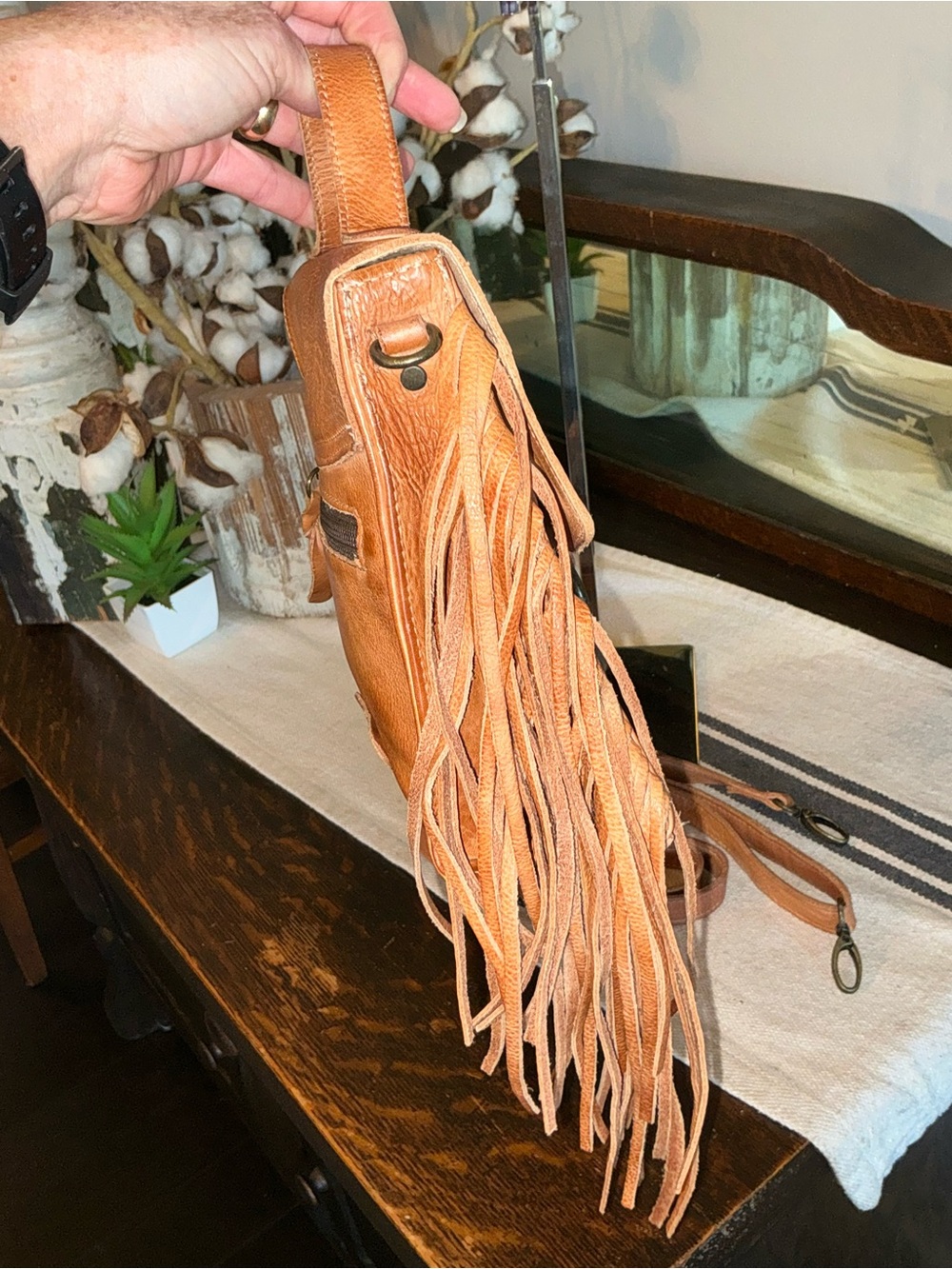 NWOT Bed Stu Fringe Leather Hidden Crossbody Bag Handbag Tan DD MSRP $245 - Picture 6 of 14